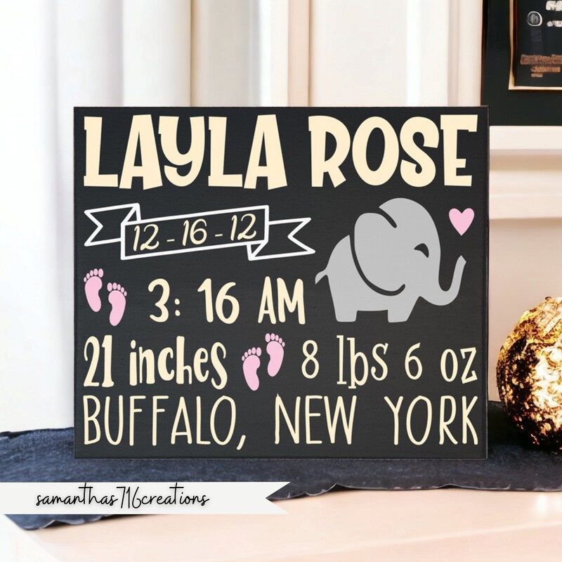 Personalized, Custom Baby Birth Stats Painted Canvas Sign